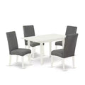 HomeStock 5-Pc Linen White Finish Solid Wood Top - Upholstered Dining Room Set with Butterfly Leaf - Seats 4
