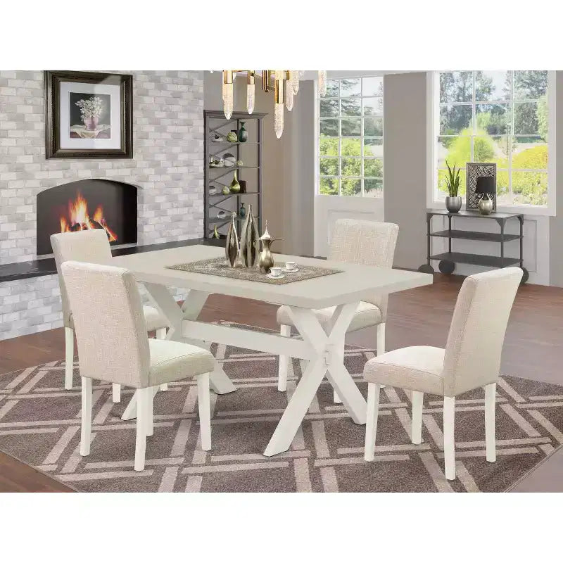 HomeStock Tavolo da Pranzo Rettangolare a 5 Pezzi con Piano in Legno Massello Finitura Rovere Naturale e 4 Sedie Imbottite
