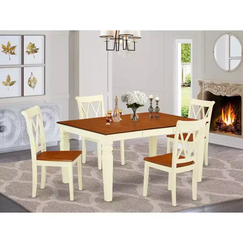 Set da pranzo medievale 5 pezzi tavolo e sedie - Tavolo rettangolare 42/60 pollici con prolunga - Design a doppia X sullo schienale