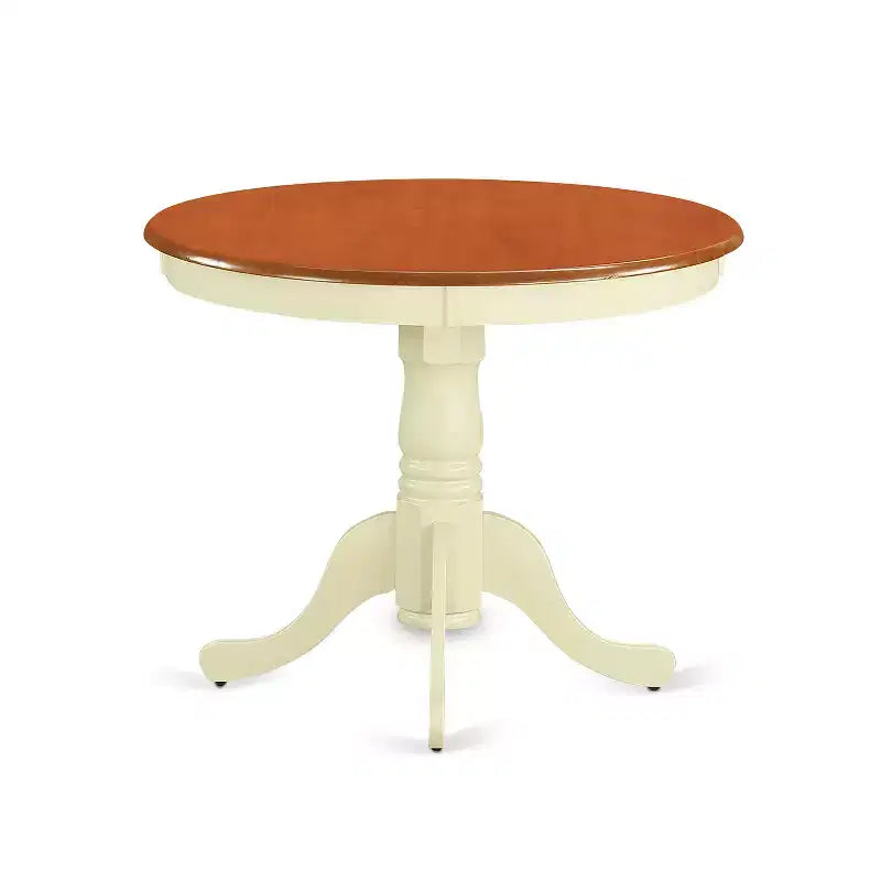 HomeStock 5-Piece Round Buttermilk and Cherry Finish Solid Wood Top Dining table with 4-Chairs