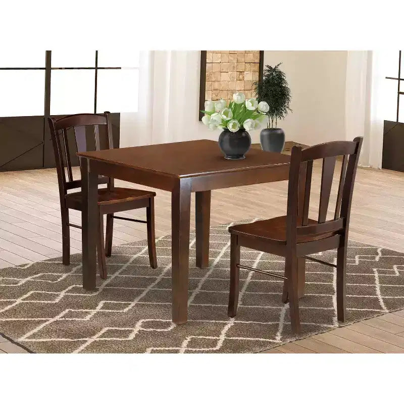 Set da tavola da pranzo HomeStock 3 pezzi con piano in legno massello finitura mogano - 2 posti a sedere