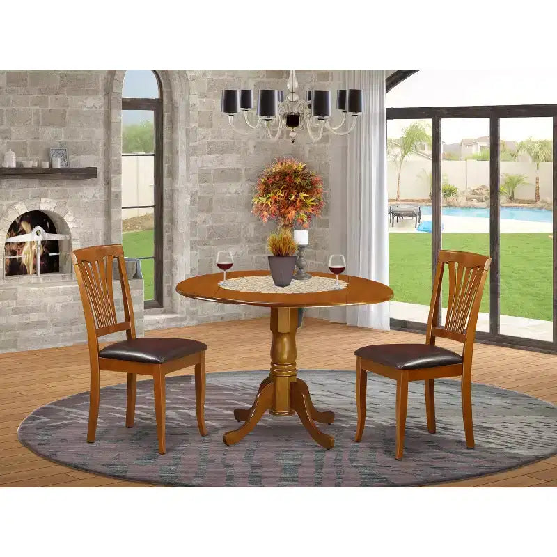 Set Tavolo da Pranzo Rotondo - Dinette da Cucina 3 Pezzi con Sedie, Marrone Sella, 42 Pollici