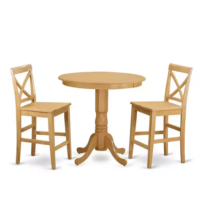 HomeStock 3-Pc Natural Oak Finish Solid Wood Top - Dining Room Set - Seats 4