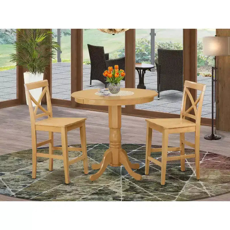HomeStock Set Sala da Pranzo 3 Pezzi in Legno Massello con Finitura Rovere Naturale - 4 Posti a Sedere