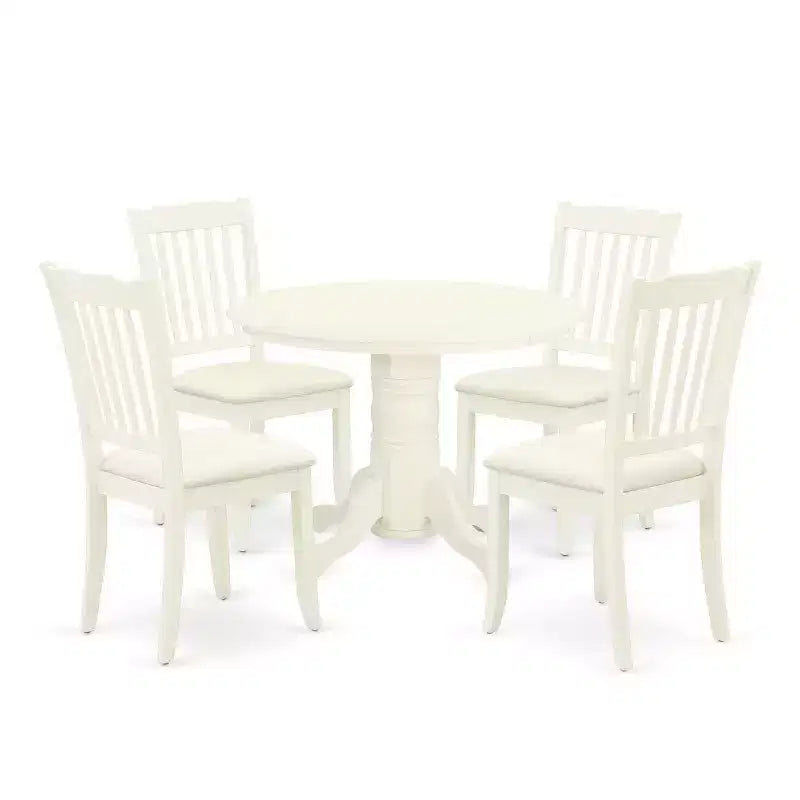 HomeStock 5-Piece Round Buttermilk and Cherry Finish Solid Wood Top Dining table with 4-Chairs with Slat Back