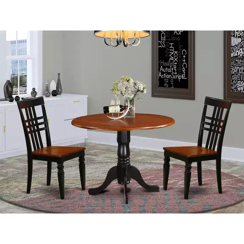 Set tavolo da pranzo rotondo - Tavolo da cucina 3 pezzi con sedie, 42 pollici, finitura ciliegio nero