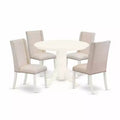 HomeStock 5-Piece Buttermilk & Cherry Finish Solid Wood Top Dining Table with 4 Parson Chair