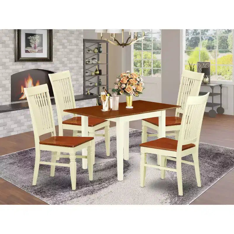 Set da pranzo da 5 pezzi con piano in legno massello color lattemiele e ciliegio (4 posti)