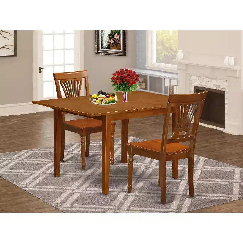 HomeStock Set da pranzo 3 pezzi con piano in legno massello finitura marrone sella