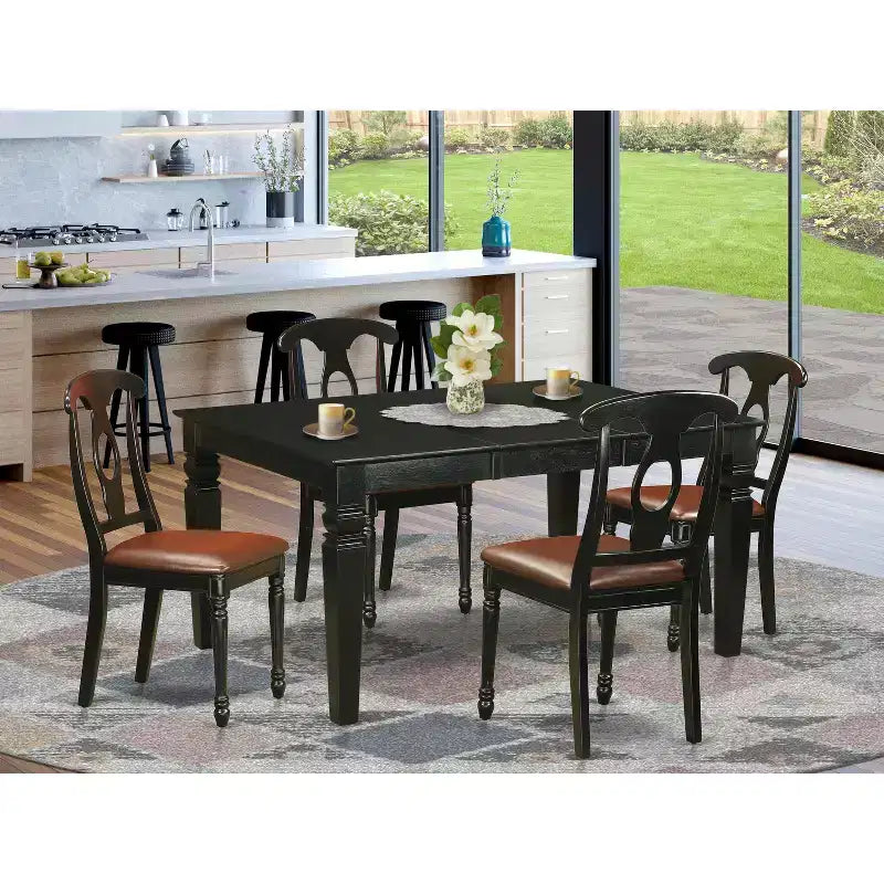 HomeStock Set sala da pranzo 5 pezzi: tavolo rettangolare con piano in legno massello finitura nera e 4 sedie