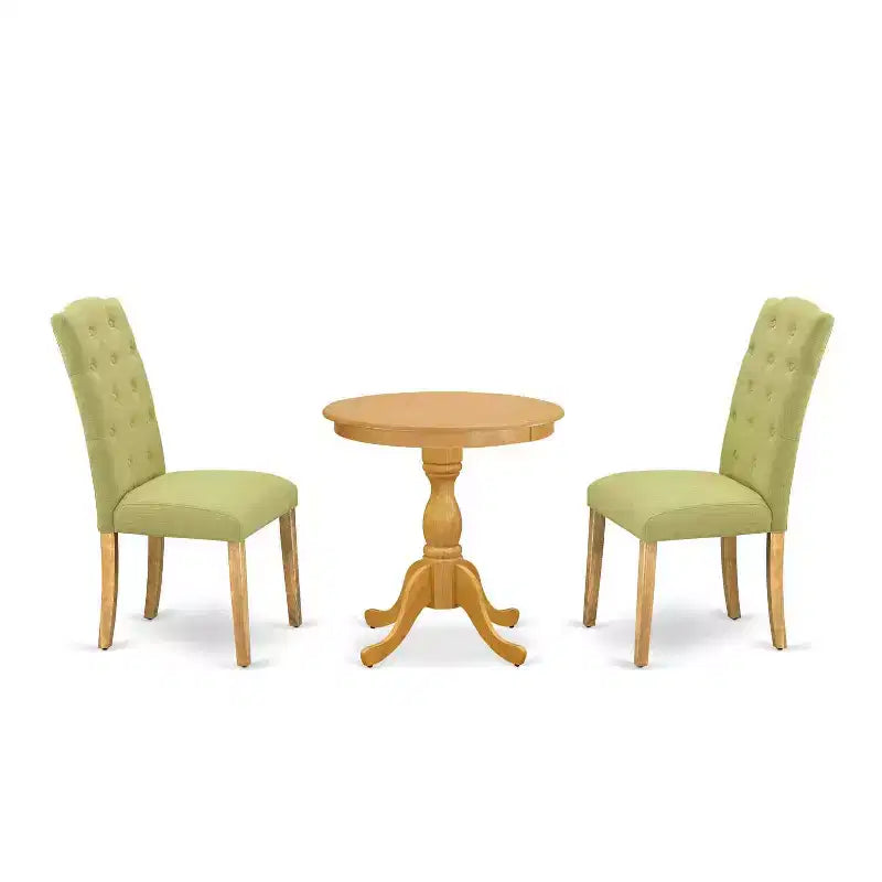 3-Piece Natural Oak Finish Solid Wood Top - Dining Room Set - Seats 4