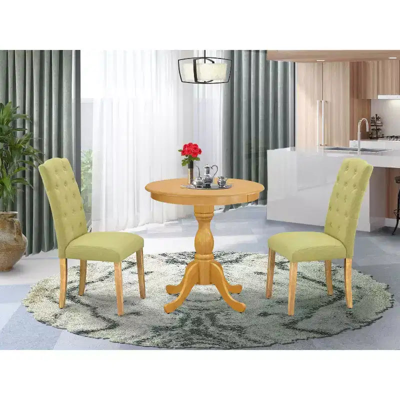 Set da Pranzo 3 Pezzi in Legno Massello con Finitura Rovere Naturale - Posti a Sedere per 4 Persone
