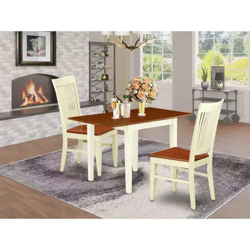 Set da pranzo retrò 3 pezzi - Tavolo e sedie da cucina piccoli - Finitura ciliegio color burro - Set da pranzo in legno