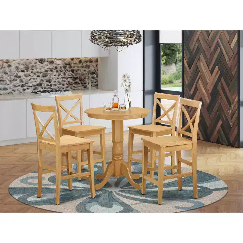 Set da Tavolo da Cucina - Tavolo Altezza Contatore & 4 Sedie - Elegante Set da Pranzo per Piccoli Spazi