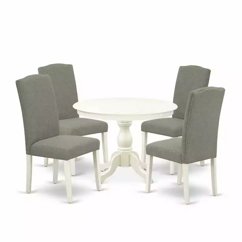 5-Piece Linen White Finish Solid Wood Top Dining table with 4 Chairs with