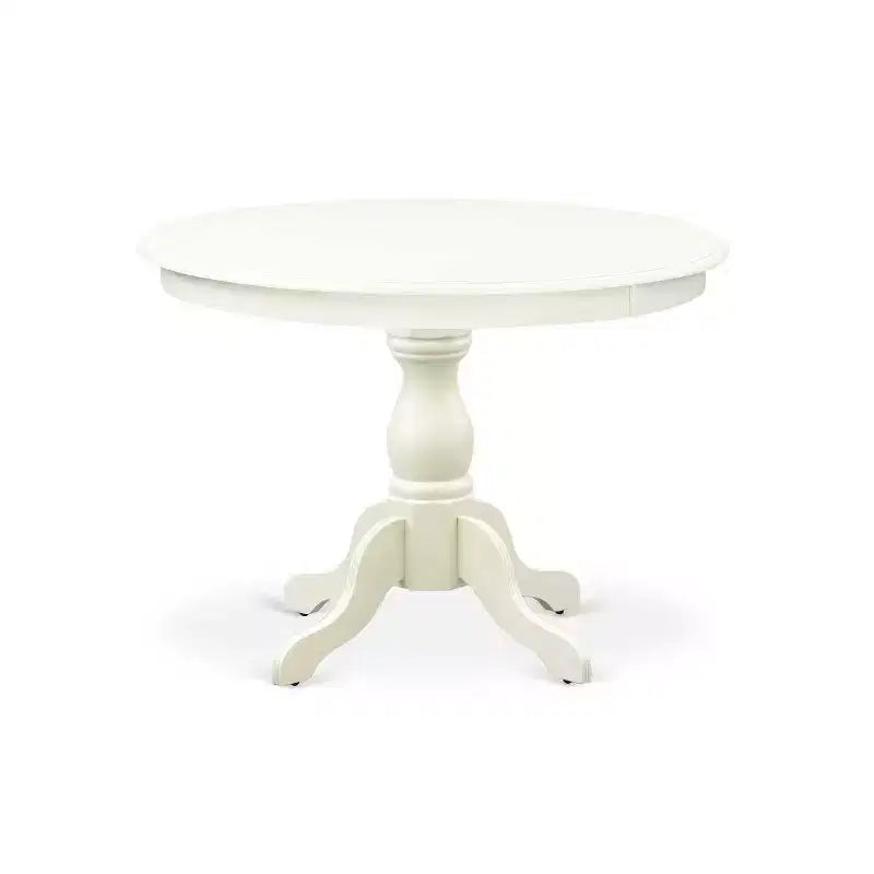 Tavolo da pranzo 5 pezzi con piano in legno massello finitura lino bianco e 4 sedie con
