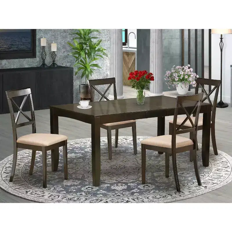 HomeStock Set da Pranzo 5 Pezzi in Legno Massello con piano color Cappuccino - Posti a sedere per 4 persone