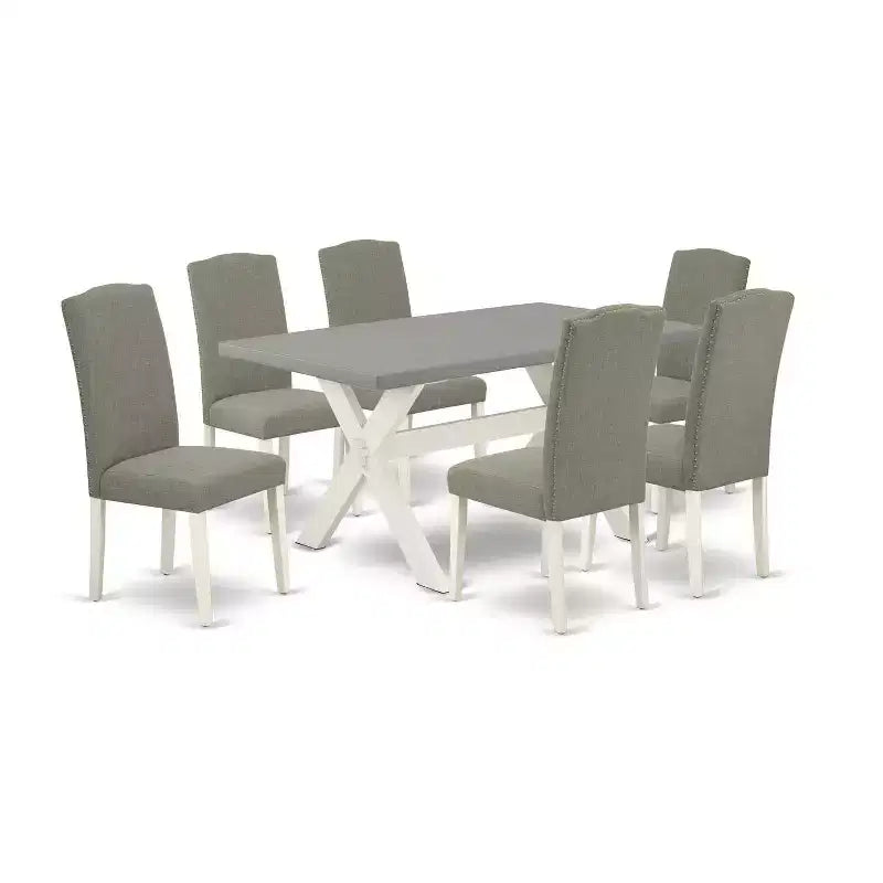 7-Piece Rectangle Natural Oak Finish Solid Wood Top Dining Table with 6 Parson-Chairs with