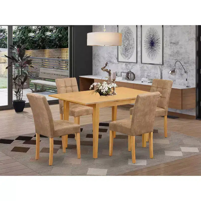 Set da pranzo rettangolare in legno massello con piano finitura rovere naturale - 5 pezzi - 4 posti