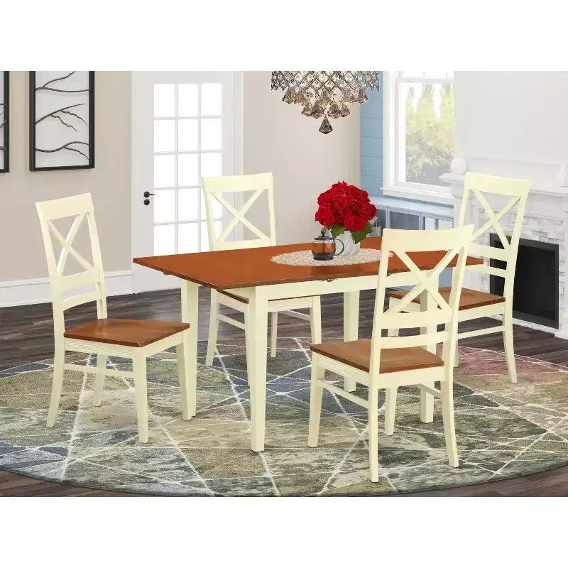 HomeStock Set da pranzo 5 pezzi con piano in legno massello color latticello e ciliegio - Posti a sedere per 4 persone