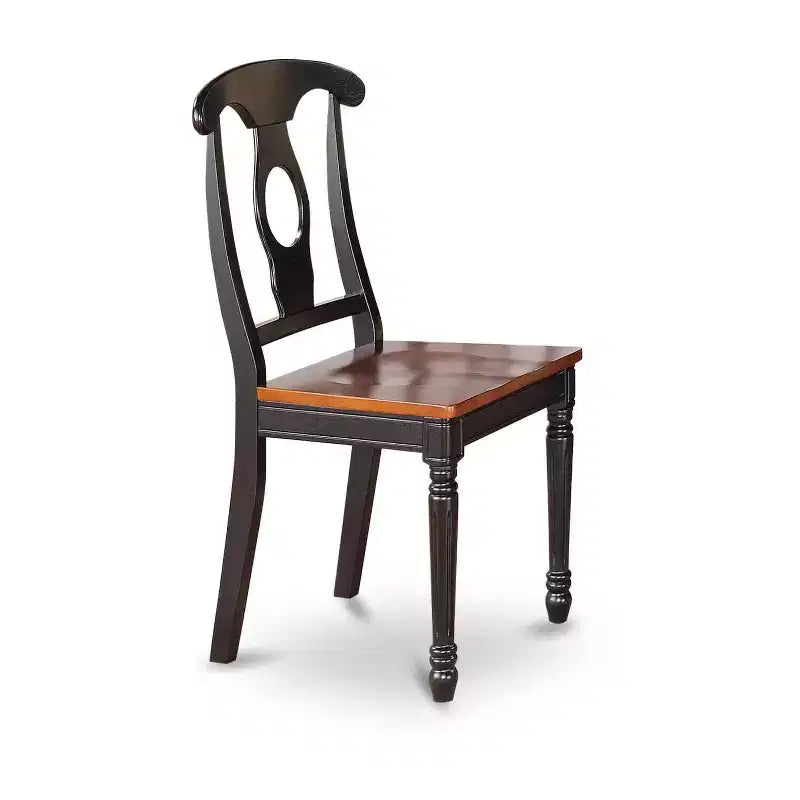 Modern 3Piece Dining Set - Round Wood Table & 2 Mid Century Chairs - Black Finish