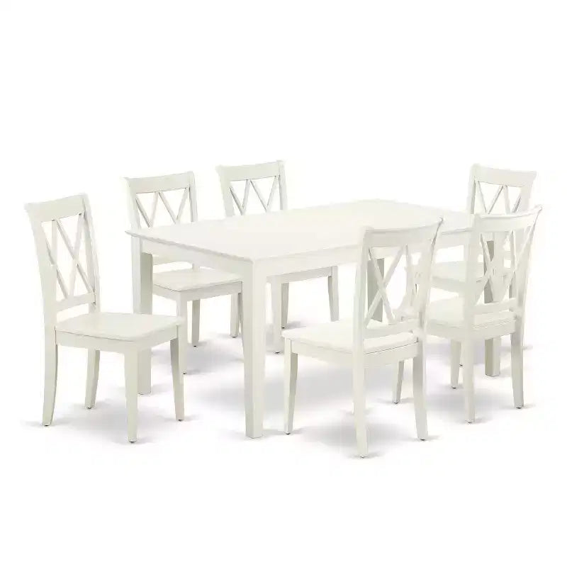 Mid-Century Dining Set - 7Pc Rectangular Table & 6 Chairs - White Finish