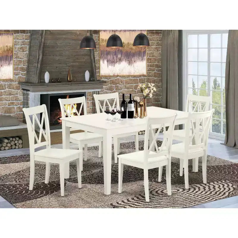Set da pranzo di metà secolo - Tavolo rettangolare 7 pz e 6 sedie - Finitura bianca