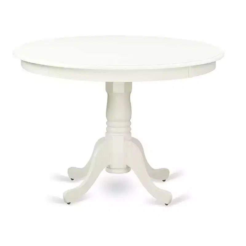 Set Tavolo Tondo Vintage da Cucina - 3pz Tavolo e 2 Sedie - Gambe Bianco Lino - Tessuto Beige Chiaro