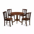 HomeStock 5-Piece Mahogany Finish Solid Wood Top Dining table with 4 Chairs with Slat Back