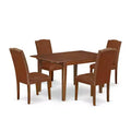 Dinette Set 5Pc Rectangle Table w/ Leaf & 4 Parsons Chairs - Brown Faux Leather