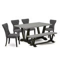 HomeStock 6-Pc Rectangle Natural Oak Finish Solid Wood Top Dining Table with 1-Bench, 4-Chairs
