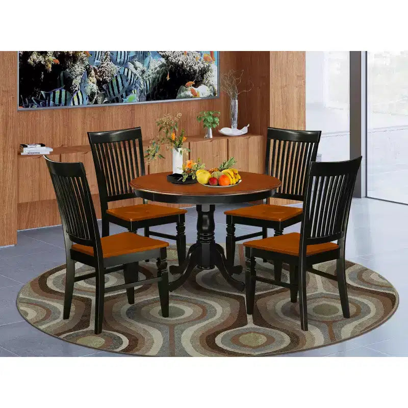 Set da pranzo rotondo moderno - Set tavolo da cucina e sedie da 5 pezzi - Tavolo da 42 pollici, finitura nero ciliegia