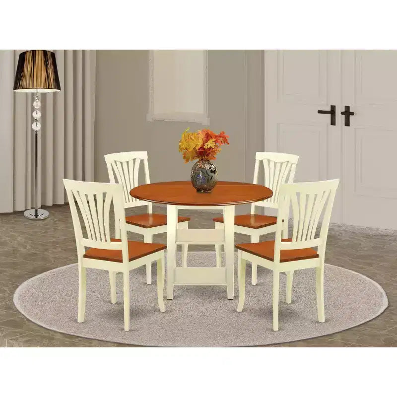 Set da pranzo Art Déco - Tavolo rotondo e sedie da 5 pezzi - Finitura ciliegio color burro