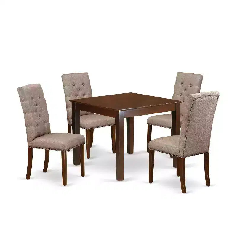 HomeStock 5-Pc Mahogany Finish Solid Wood Top - Rectangular Dining Room Set with High Back - Seats 4