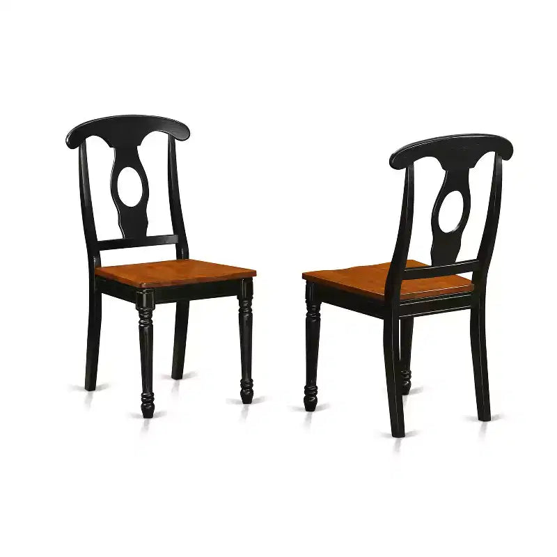 Set da cucina 5 pezzi - Tavolo da pranzo rotondo e 4 sedie - Design moderno - 106 cm - Finitura nera e ciliegio