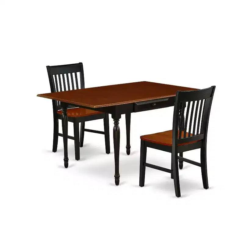 HomeStock 3-Pc Black and Cherry Finish Solid Wood Top With Dropleaf Dining Table Set