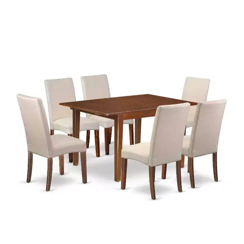 HomeStock 7-Piece Rectangle Mahogany Finish Solid Wood Top Dining Table with 6 Parson Chairs