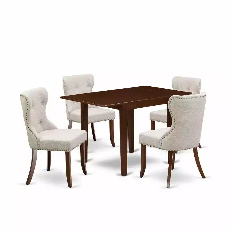 5-Piece Mahogany Finish Solid Wood Top - Dining Room Set Seats-4