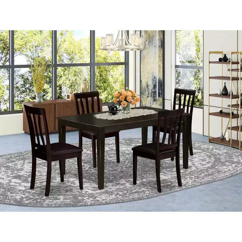 Set da pranzo da 5 pezzi in legno massello color cappuccino – per 4 persone