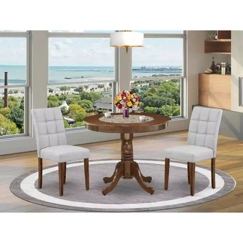 Set da pranzo con tavolo rotondo a piedistallo e 2 sedie - Set da cucina finitura noce antico