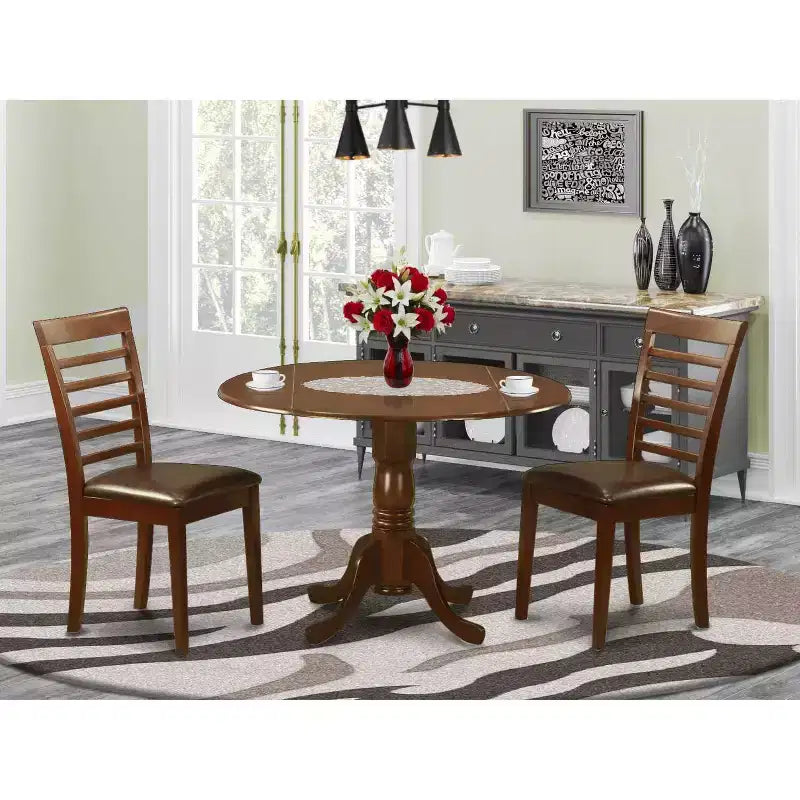 Set da pranzo 5 pezzi tavolo rotondo e sedie - Set sala da pranzo cucina finitura mogano