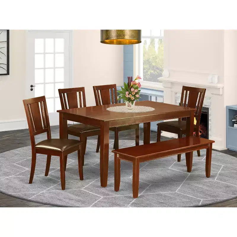 Set da cucina Asian Fusion - Tavolo da pranzo con 4 sedie e panca - Mobili moderni per sala da pranzo