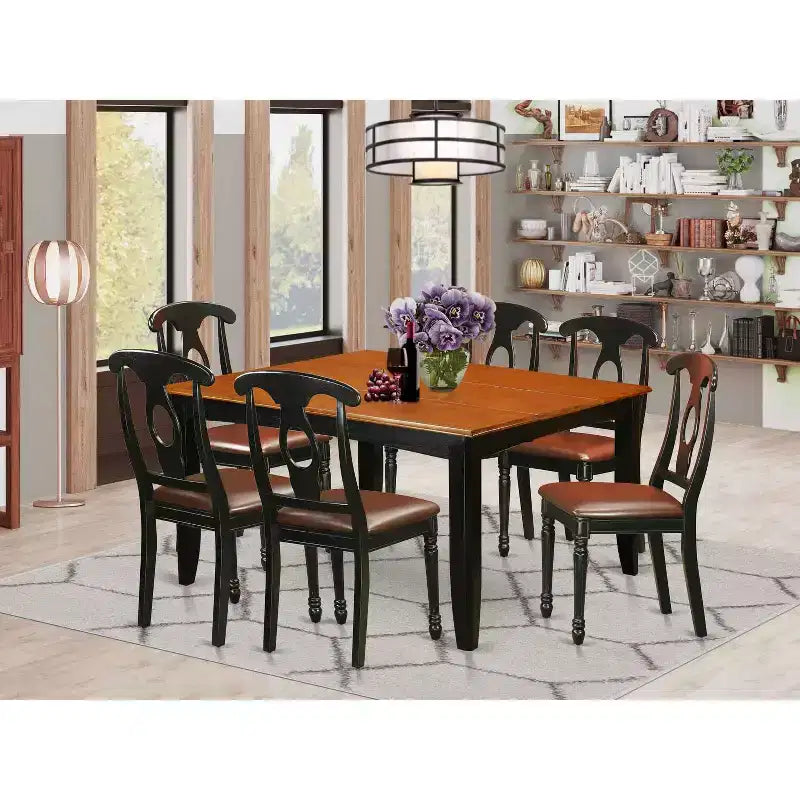 HomeStock Tavolo da Pranzo Quadrato 7 Pezzi Nero e Ciliegio in Legno Massello con 6 Sedie