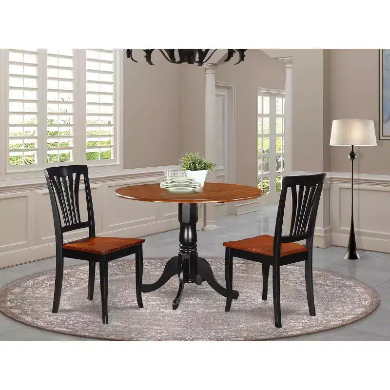 Set tavolo da pranzo con 2 sedie, tavolo da cucina rotondo con piano a ribalta, legno di caucciù massiccio, finitura marrone sella, 42x42 pollici