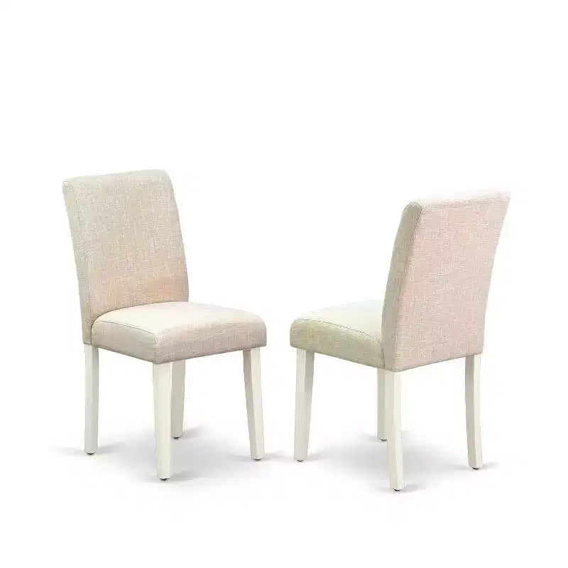 Set Tavolo da Pranzo Rettangolare da Cucina - Tavolo da 5 pezzi e 4 sedie - Gambe Bianco Lino - Tessuto Beige Chiaro