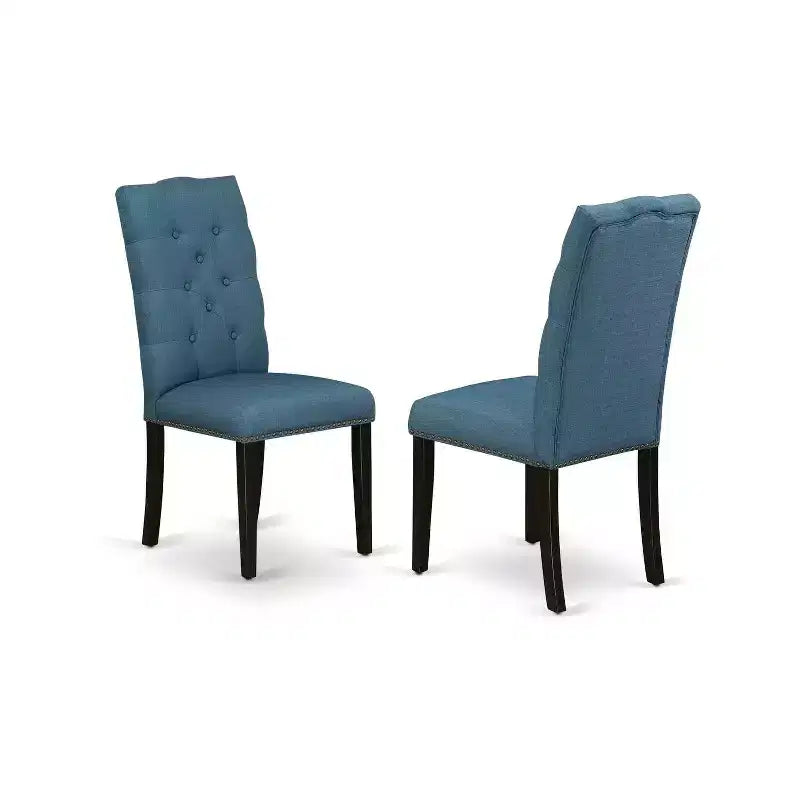 HomeStock Set da pranzo in 5 pezzi in legno massello nero, piano rettangolare, imbottito con bottoni, con prolunga a farfalla, 4 posti