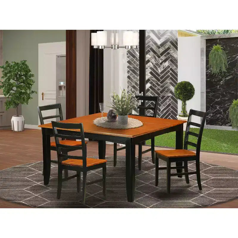 HomeStock Set da pranzo 5 pezzi in legno massello finitura nera e ciliegio con 4 sedie