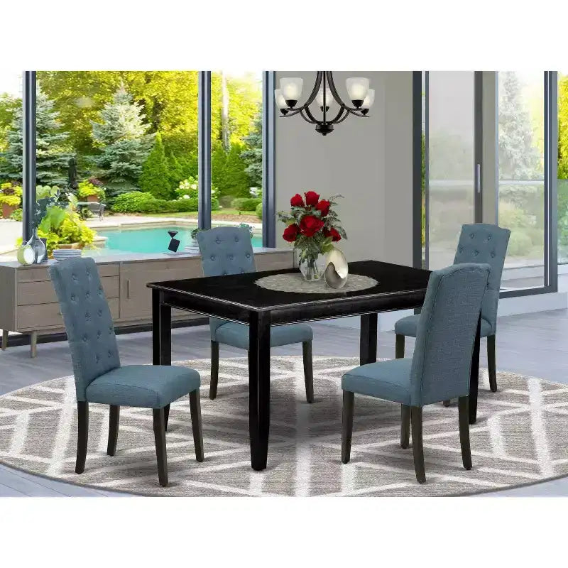 HomeStock Set da Pranzo Rettangolare da 5 Pezzi con Piano in Legno Massello Finitura Nera - 4 Posti a Sedere