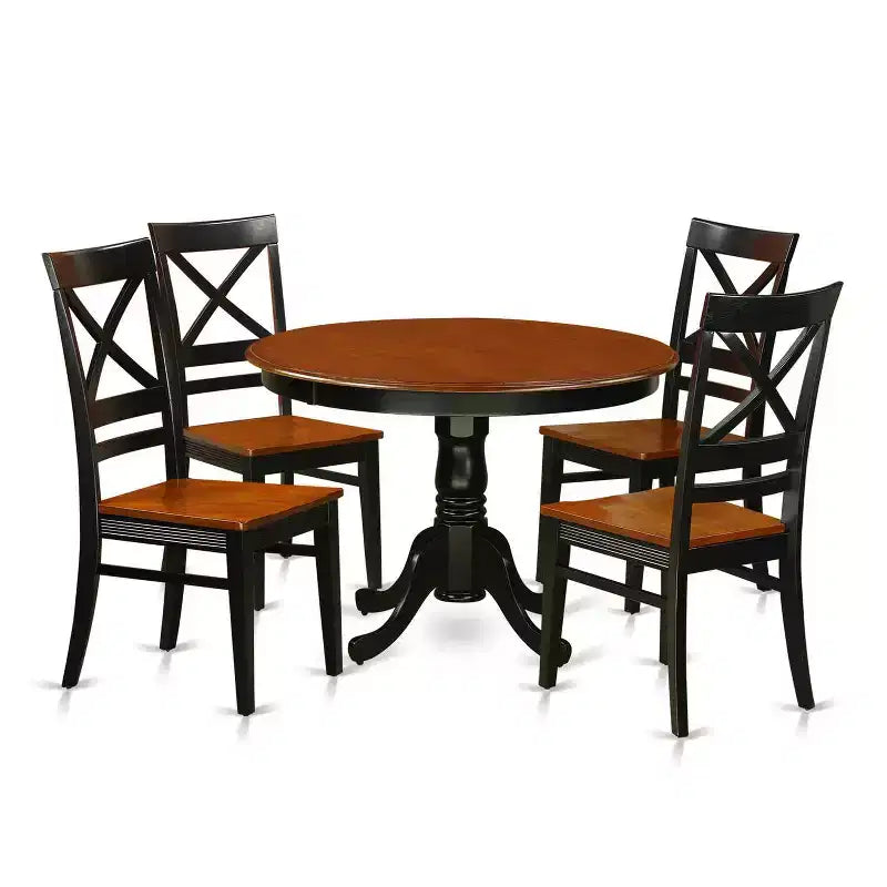 5 Piece Dining Set - Round Kitchen Table & 4 Chairs - Black Cherry Finish - 42 Inch Table