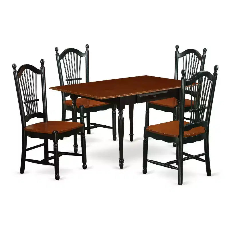 5-Piece Black and Cherry Finish Solid Wood Top - Dining Room Set - Seats 4